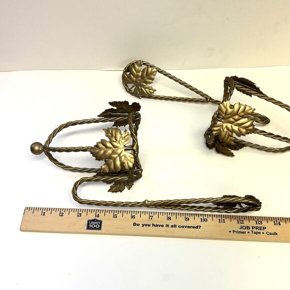 2 VTG Metal Wall Sconces Gold Tone Hanging Candle Holder Twisted Rope And Leaves - Picture 3 of 7